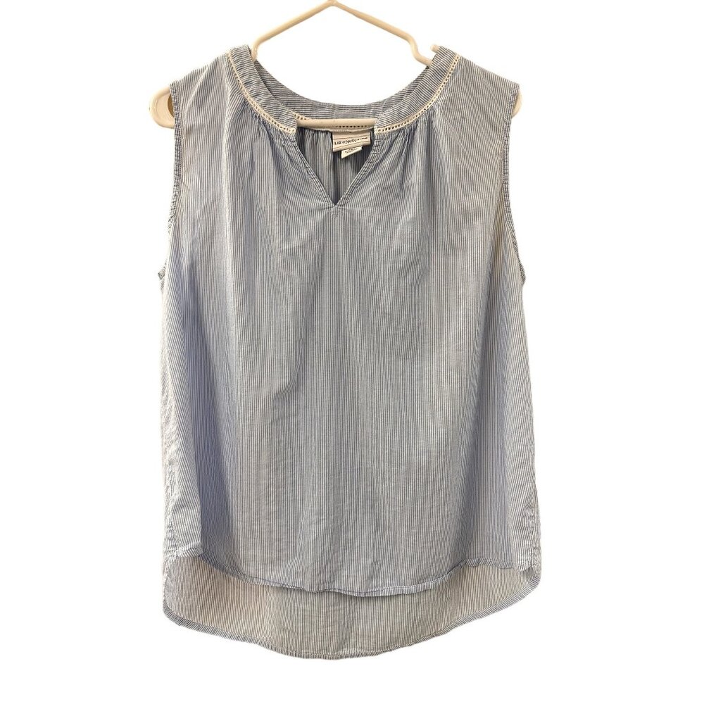 🍒 2/$20 🍒 Liz Claiborne Hi-Lo Blue and White Striped Cotton Tank sz PXL